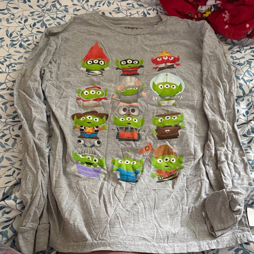 Kids Long Sleeve Gray Shirt with Alien Characters